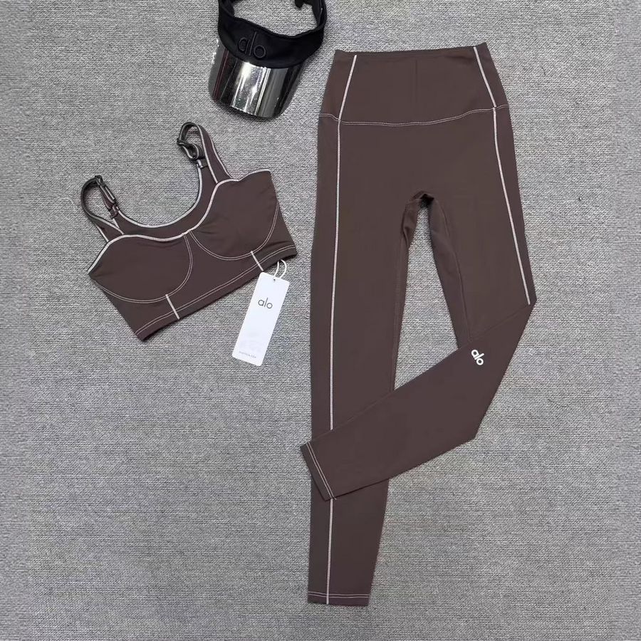 Matching sports bra and leggings set laid flat
